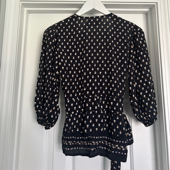Faithful The Brand X Anthropologie Black and Yellow Floral Wrap Top - Picture 5 of 5